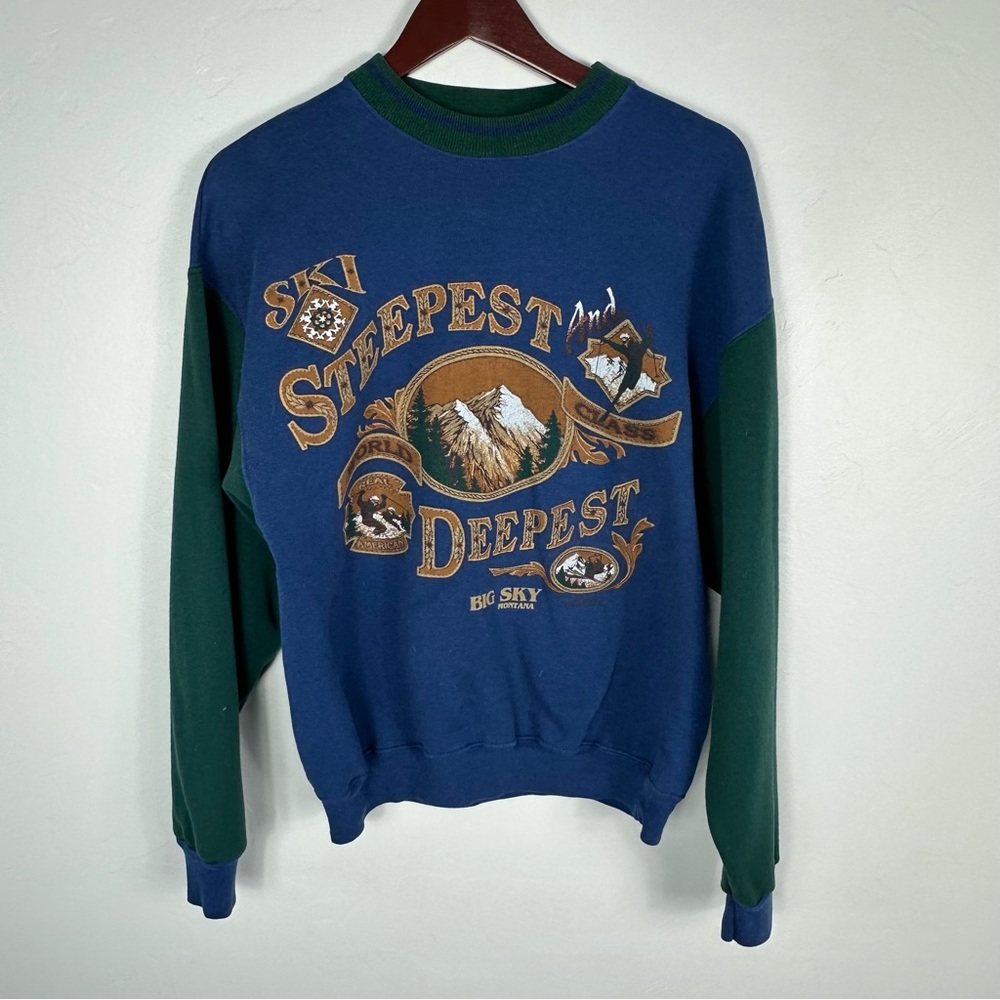 H. L. Miller Blue/Green Vintage Crewneck Sweater Ski Big Sky M